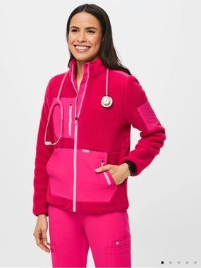Figs Jacket On-Shift Sherpa Full-Zip in Shocking Pink